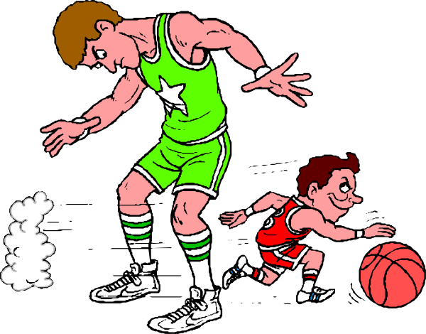 The black and white illustration shows a basketball player with his arms outstretched as if he's about to catch an incoming ball from another figure who is also depicted in action.