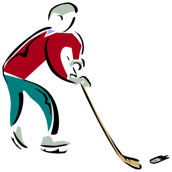 The image shows two cartoon characters playing a game of golf with clubs that resemble hockey sticks; both players have exaggerated facial features typical in clip-art illustrations.