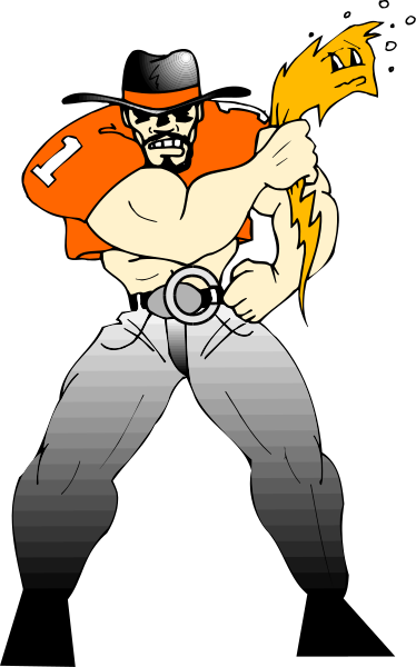 The black and white illustration shows a muscular man with exaggerated features wearing an orange jersey numbered 10 holding what appears to be lightning in his right hand while flexing his left bicep, standing against a dark background that contrasts sharply with him due to the monochrome effect. There is no text present on this image. The style of art suggests it could have been created using digital tools or software designed for creating clip-art images.