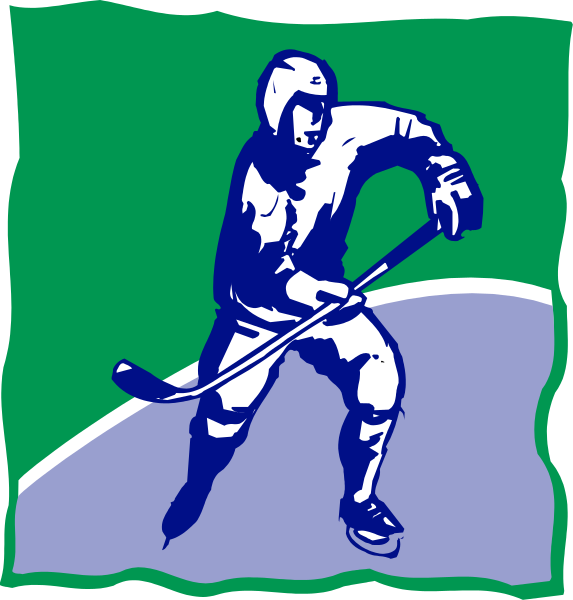 The image shows a cartoon of an ice hockey player on skates with his arms outstretched as if he is in motion during gameplay.