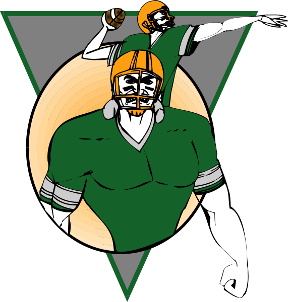The image features a stylized illustration of two football players with helmets on their heads; both appear to be in motion as if running towards each other from opposite sides within an oval frame that resembles a shield, set against a dark background with a light outline and the number 12. There is no text present in this image. The style of art appears cartoonish or clip-art inspired.