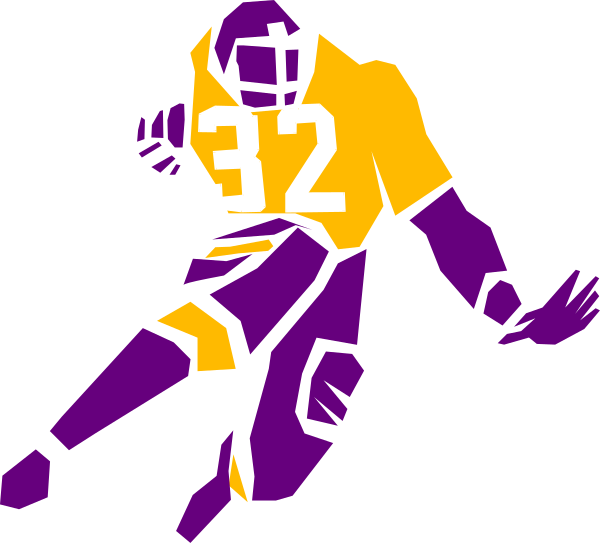 The image shows a black and white silhouette of an American football player running with the ball during what appears to be a game situation on a field.