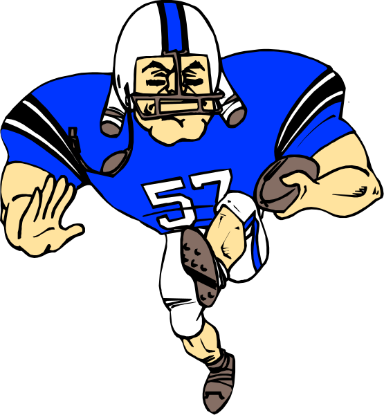 The images show two different illustrations of a football player with exaggerated features: on top is an action shot where he's running forward in mid-stride; below it appears to be his profile view from behind, also captured during motion as indicated by dynamic lines and shading that suggest movement.