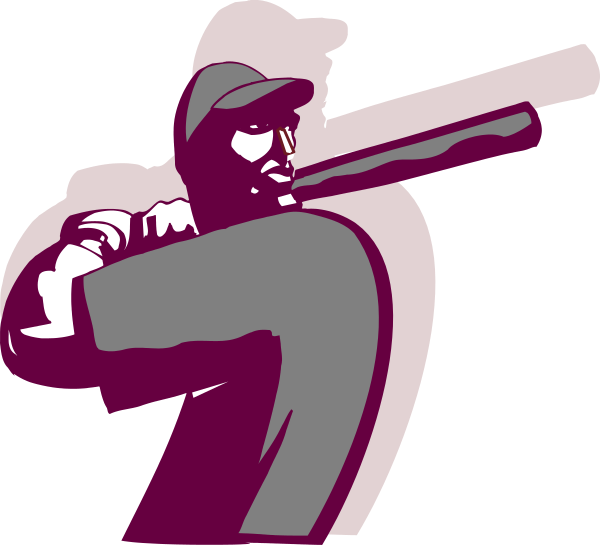 The illustration depicts a baseball player holding two bats crossed over each other with his right hand on top of them while standing in front of home plate.