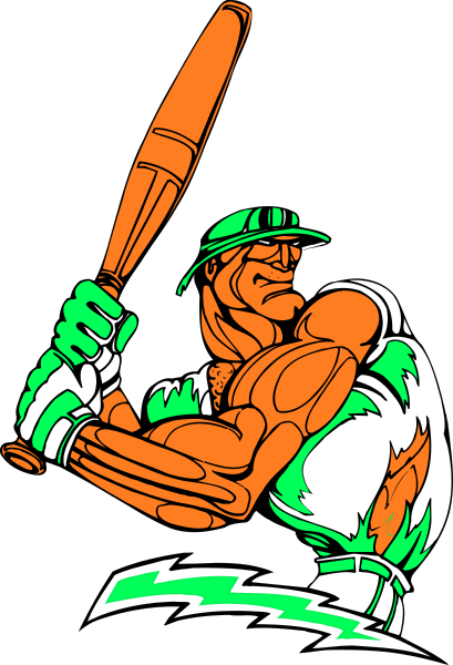 The image shows a baseball player holding two bats with his arms crossed over them while standing on top of another bat that is lying flat in front of him.