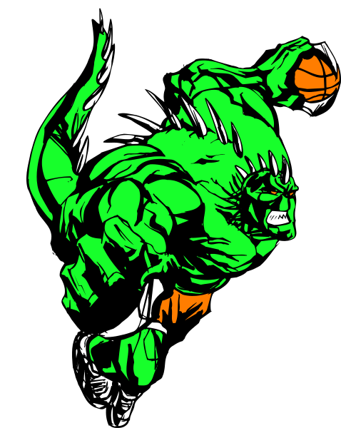 The image shows a cartoon of an animated green Hulk character with muscles flexed on his arms while jumping into action against what appears to be another figure in motion behind him; both characters have muscular builds and athletic poses, suggesting movement within their respective frames.