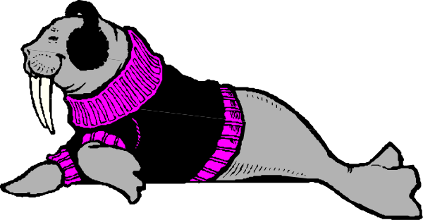 The image shows a cartoon of an otter wearing a sweater lying on its back with legs stretched out to either side in what appears to be water.