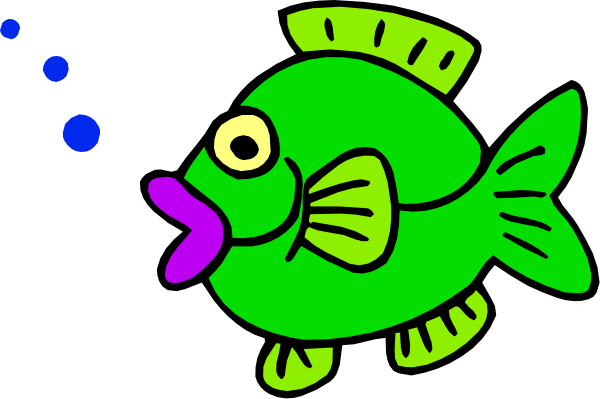 The image shows a cartoon fish with an exaggeratedly large mouth that is open as if it's speaking or singing; there appears to be bubbles coming from its head suggesting movement through water.