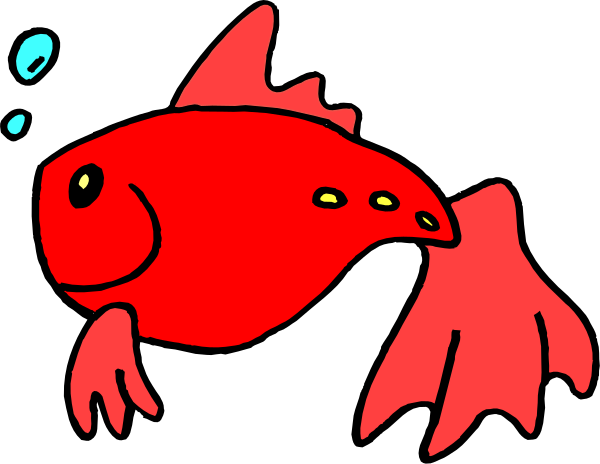 The image shows a red fish with two fins swimming underwater next to an octopus tentacle.