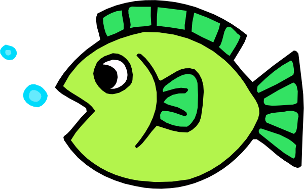 The image shows a cartoon fish with big eyes that appears to be swimming underwater next to bubbles of air.