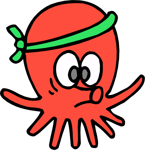 The images show a cartoon octopus with exaggerated facial expressions; it appears to be surprised on top left and sad below right.