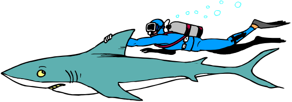 The image shows a cartoon of an underwater scene with two sharks swimming near each other; there is also a small submarine in front of them that appears to be emitting bubbles from its top, suggesting it's active and possibly moving forward or upwards through water.
