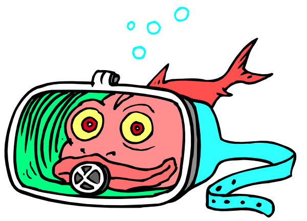 The cartoon shows a fish with an oxygen tank on its back swimming underwater next to bubbles that say "Oxygen" in red text above it.