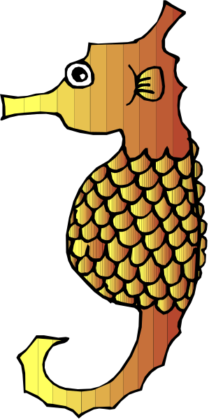 The image shows a stylized depiction of an orange fish with red fins on its back against a dark background to the left side; there is also what appears to be a small yellow object resembling a starfish in front of it, and part of another pattern or design that includes geometric shapes like triangles and rectangles.