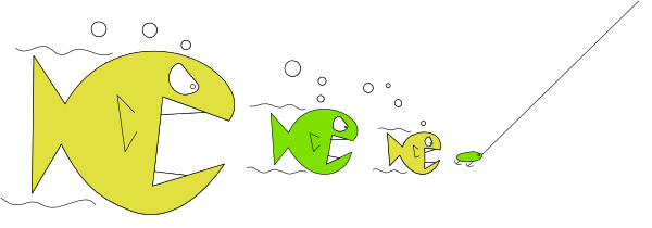 The image shows a fish with an alien head inside its mouth against a black background.
