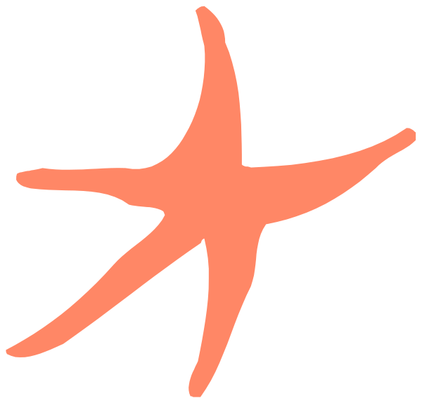 The image shows a red starfish with two legs on either side of it against a black background.