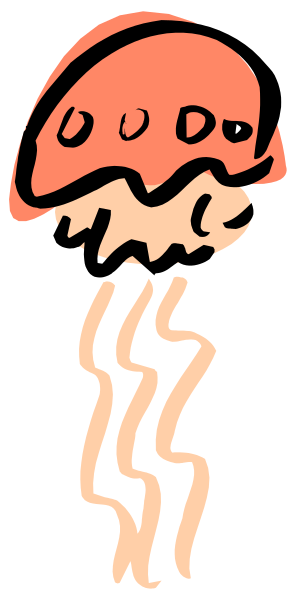 The image shows a cartoon octopus with red tentacles hanging from its body against an orange background.