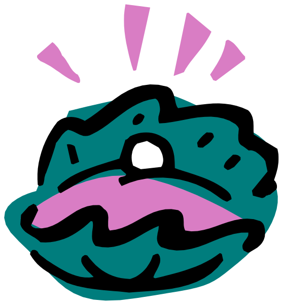 The image shows a cartoon lobster with an open shell revealing its interior to reveal something pink inside it.