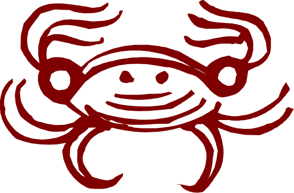 The image shows a cartoon lobster with red eyes holding up two claws as if waving at someone.