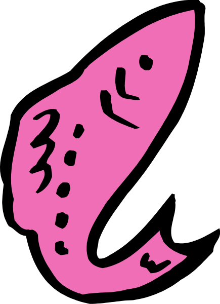The image shows a pink fish with an open mouth against a black background on top of another smaller picture that appears to be a stylized depiction of a person's face in profile view wearing sunglasses and holding what looks like a microphone, all set within two rectangles forming the shape of a flag.