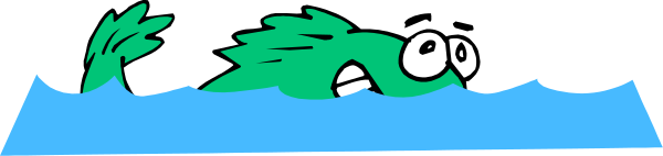 The image shows a cartoon alligator swimming on top of water with waves around it.