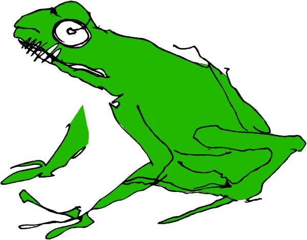 The image shows a green frog with its tongue out running on top of what appears to be water.