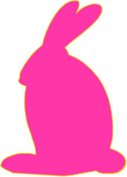 The image shows a pink bunny sticker on top of some lined paper with text underneath it that is partially obscured by the rabbit's head.
