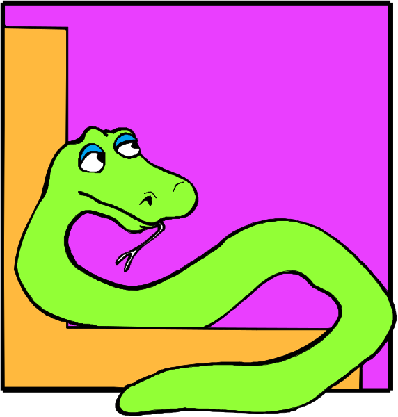 The image shows a cartoon of an alligator with its mouth open as if it's speaking to someone off-screen in two panels against different backgrounds: one purple and another orange.