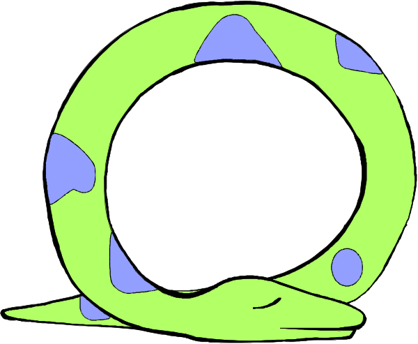 The image shows a cartoon of an animal with blue spots on its body coiled up into what appears to be a snail shell shape.
