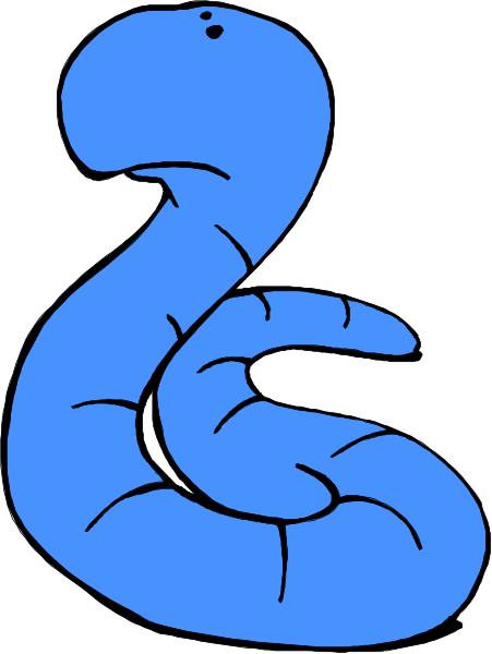 The image shows a cartoon of an animated blue snake with its tongue sticking out on top of it, sitting upright against a white background.