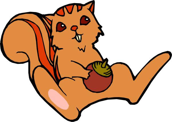 The image shows a cartoon of an orange squirrel sitting on top of what appears to be a brown acorn with two ears sticking out from either side.