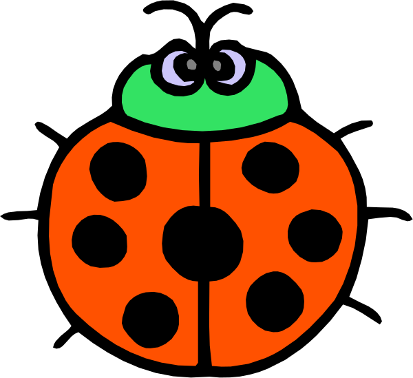 The image shows a cartoon ladybug with orange wings on its back against a black background.