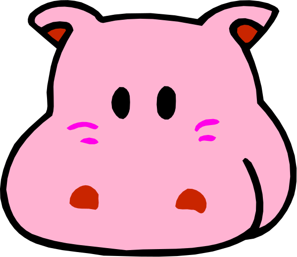The image shows a pink pig with two eyes closed next to another smaller version of itself that is smiling broadly.