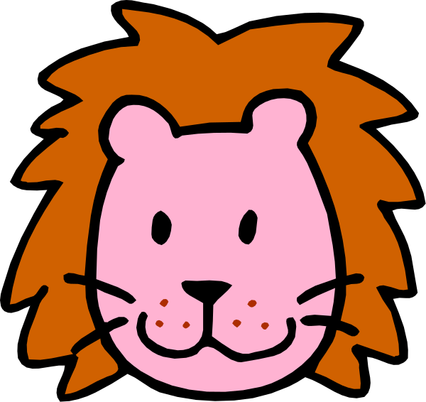 The image shows a cartoon of two lions with pink fur sitting side by side against a black background.