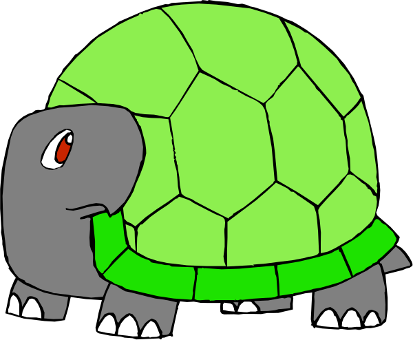The image shows two cartoon turtles with a green shell on their back; both have red eyes and mouths filled in by white teeth-like shapes. They appear to be walking sideways across what looks like an unseen surface, possibly ground or water.