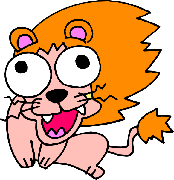 The image shows a cartoon of an orange lion with big eyes sitting on top of what appears to be a pink cat's head in front of a black background.