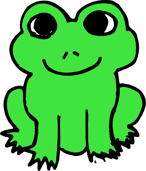 The image shows a green frog with big eyes sitting on top of what appears to be grass against a black background.