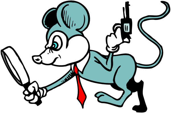 The cartoon shows a mouse character with glasses holding an object that resembles a gun while standing on what appears to be a table in front of another smaller figure also depicted as a mouse but without any accessories, suggesting it might represent a child or younger version of the same species.