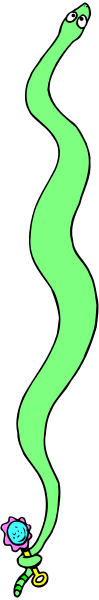 The image shows a simple line drawing of two snakes on a gray background with black outlines; there is no color detail provided in this description as it focuses solely on what can be observed from the given sentence: "Describe what is shown in this small clip-art image."