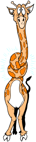 The image shows a cartoon of an orange giraffe with white spots standing upright on its hind legs next to what appears to be a zebra's head in profile view; both characters have exaggerated facial expressions and appear to be interacting, possibly dancing or performing some sort of act together.