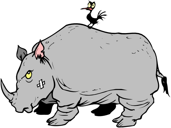 The black and white cartoon depicts a hippopotamus with an exaggeratedly large head standing next to another smaller animal that appears similar but is actually just its reflection in water.