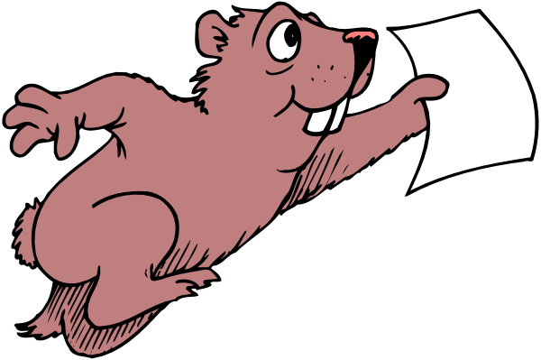 The cartoon depicts a brown rat holding an envelope with its paw while standing on two legs next to another rodent that is also sitting upright but appears to be in distress as it looks at something off-frame, possibly indicating danger or urgency.