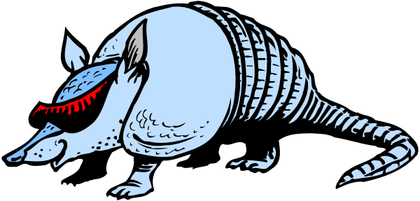 The black and white illustration shows a cartoon of an animal with humanoid features wearing sunglasses running on its hind legs in front of what appears to be a large mechanical object that resembles a tank, which is also anthropomorphized as it has eyes and mouths like the creature.