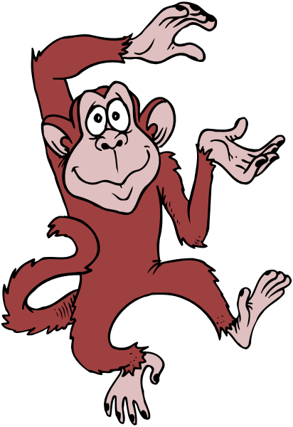 The image shows a cartoon monkey with its arms outstretched as if dancing against a black background.