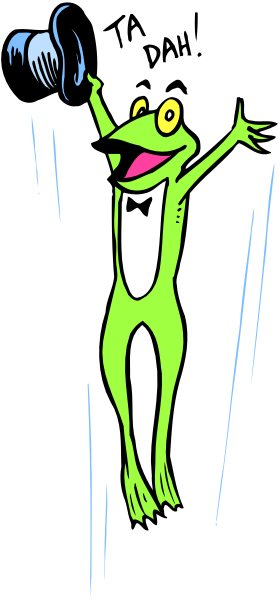 The cartoon shows a frog character with its arms outstretched as if it's falling from an unseen height; there is no background detail provided in this image snippet.