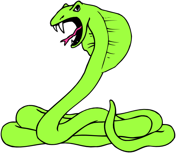 The image shows a cartoon of an animated green snake with its mouth open wide as if roaring, sitting on top of what appears to be slime in front of it.