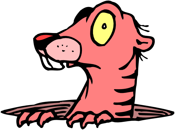 The image shows a cartoon of an anthropomorphic pink creature with large eyes that appears to be surprised or shocked at something off-camera; it has two arms raised in front of its face as if reacting strongly, and is standing on what looks like grassy ground against a dark background.