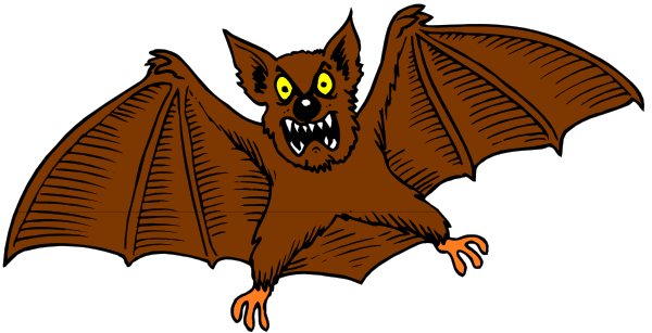 The image shows two cartoon bats with a menacing expression flying against an unseen background; there is no text present in this clip-art illustration.