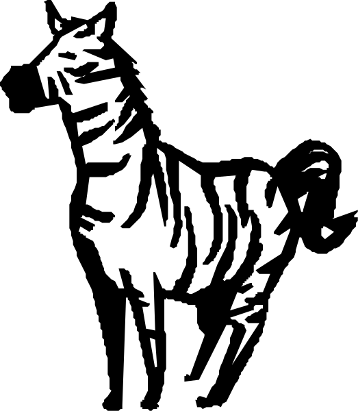 The black and white silhouette of a zebra standing upright on its hind legs with front paws raised as if it's waving at someone in an unidentified location.