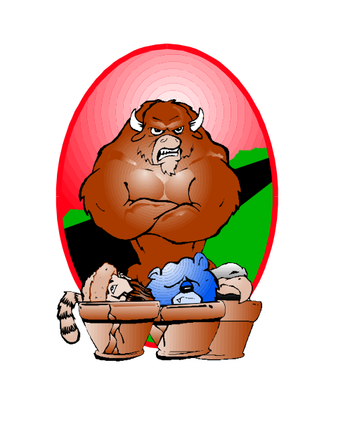 The cartoon depicts a muscular gorilla standing next to two baskets filled with laundry items such as socks, shirts, pants, towels, and other household linens in what appears to be an outdoor setting during daylight hours under clear skies.